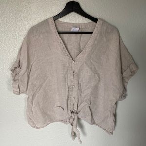 Linen Gap Oatmeal Button-up Short Sleeve Blouse